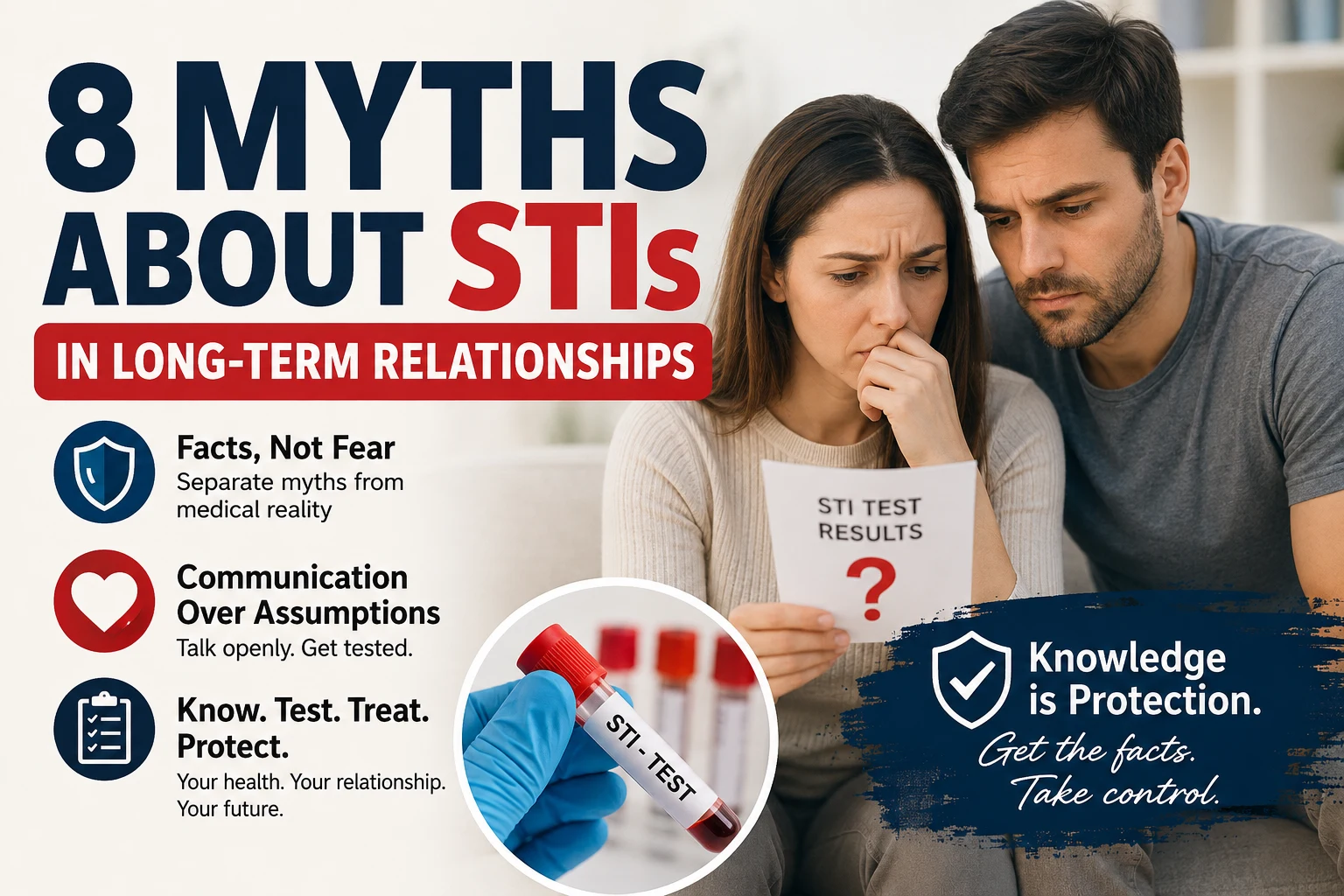 Worried couple looking at STI test results together