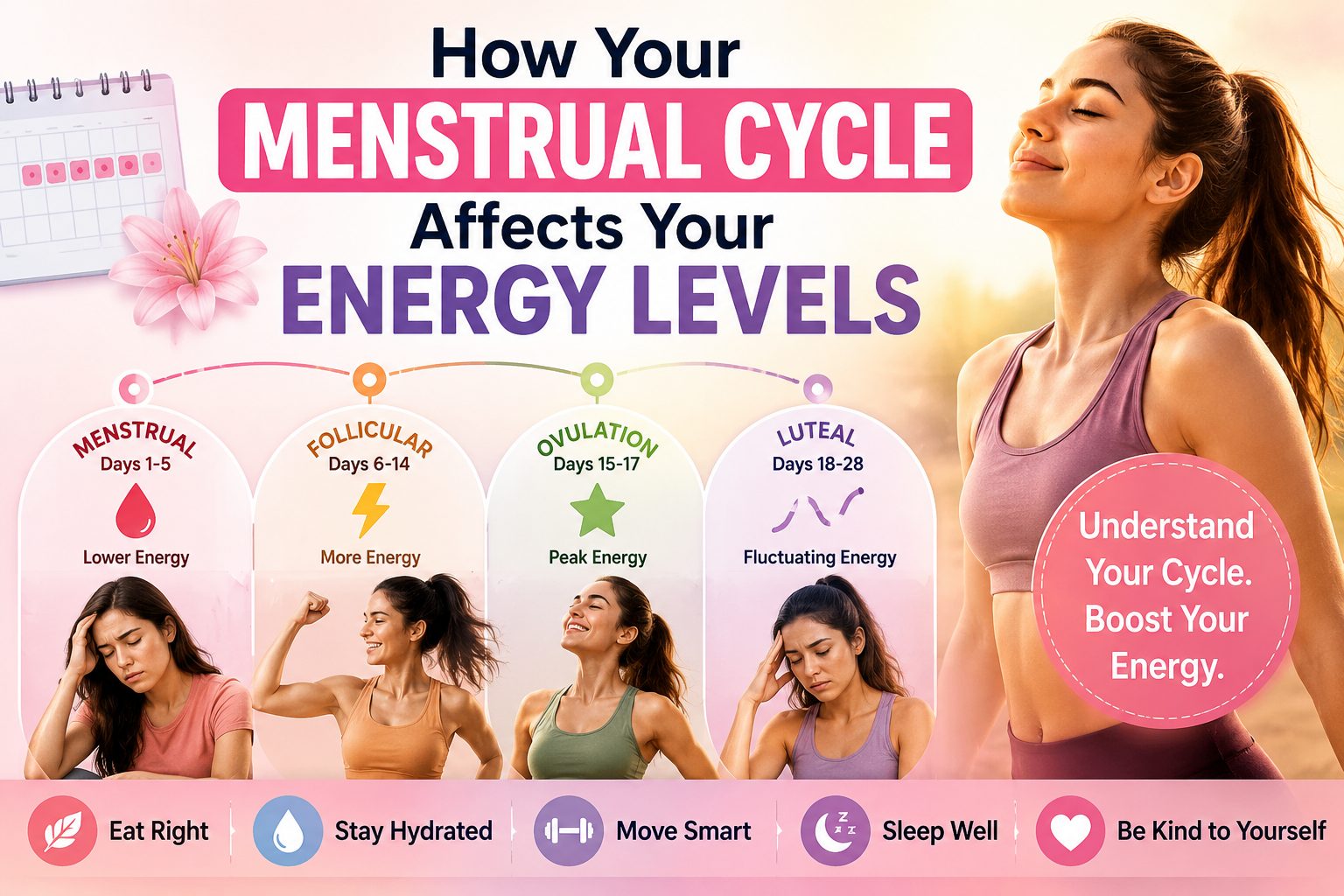 How your menstrual cycle affects your energy levels infographic