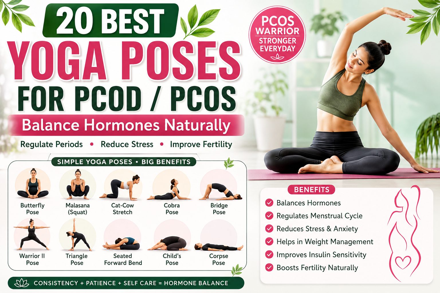 20 best yoga poses for PCOS and PCOD infographic